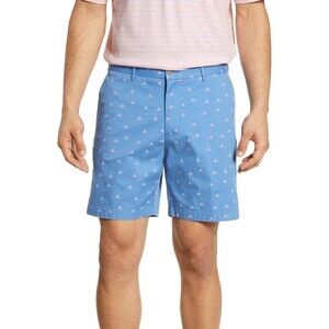 Peter Millar Shorts Mens 38 Performance Golf Blue Shark Fin Print Stretch Summer